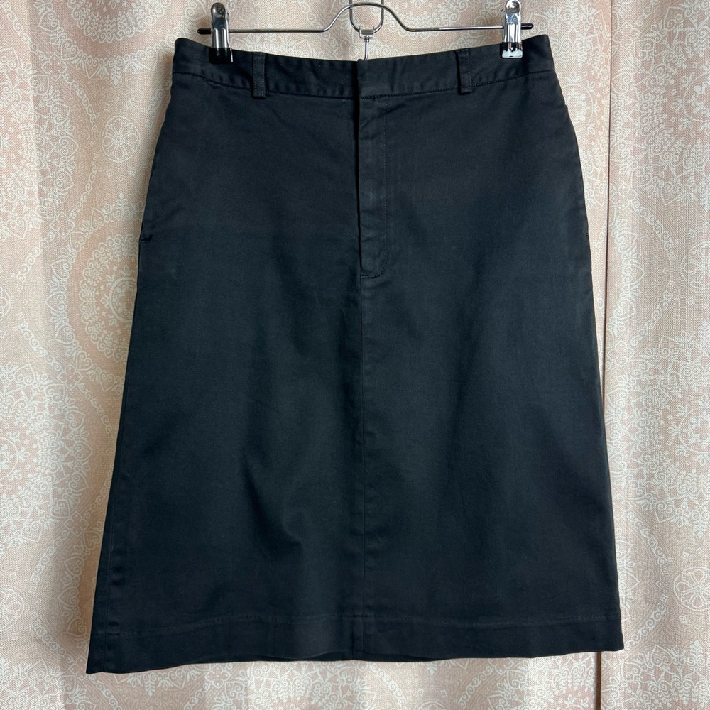 Gap Vintage 90s Black Knee Length Midi Chino A-Line Pencil Skirt Stretch Size 8